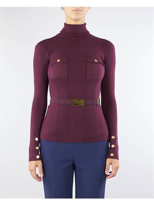 Turtleneck shirt in narrow-ribbed lyocell and silk fabric with logo embroidery Elisabetta Franchi ELISABETTA FRANCHI | Sweater | MK11B46E2CG3